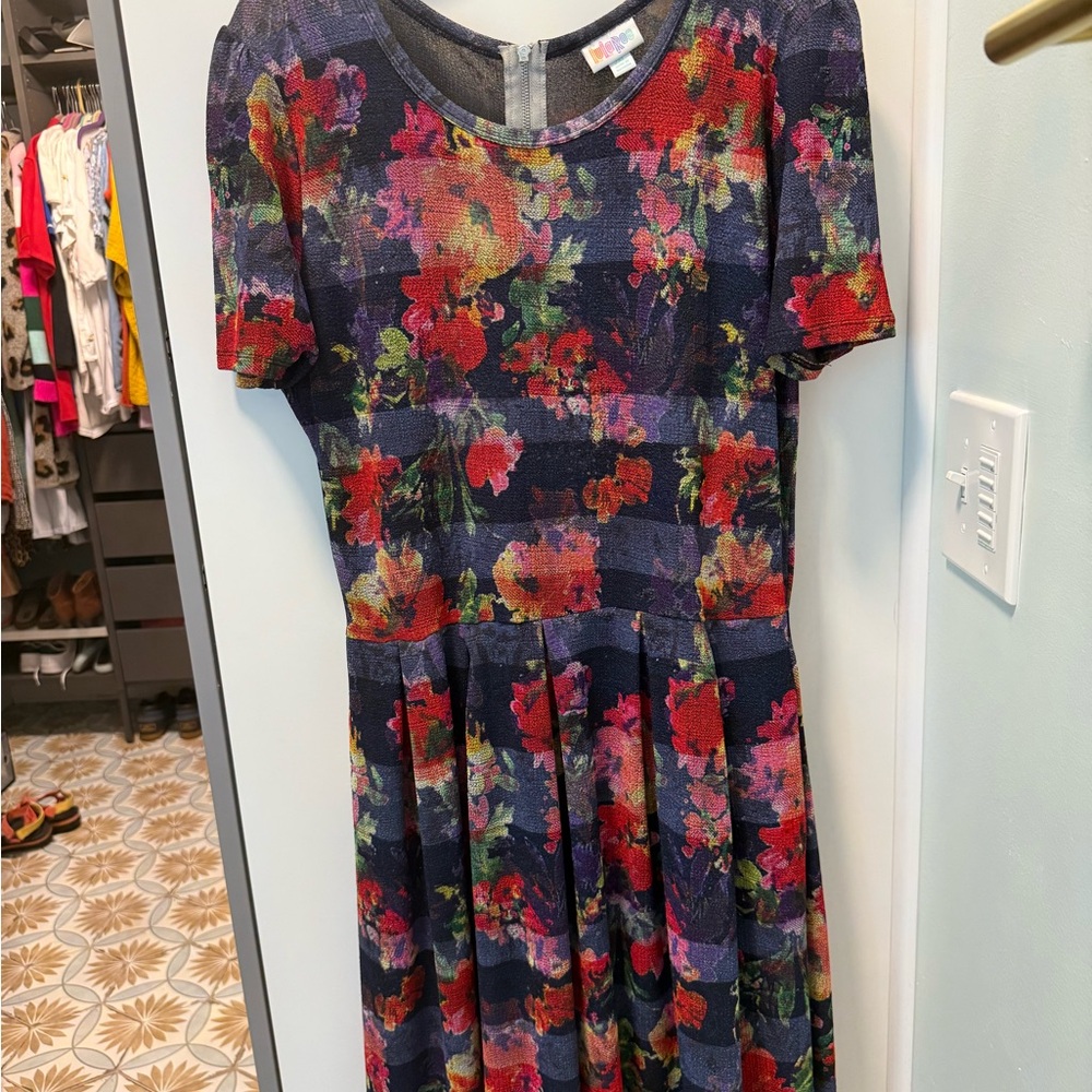 LuLaRoe Floral Midi Dress - Red and Purple